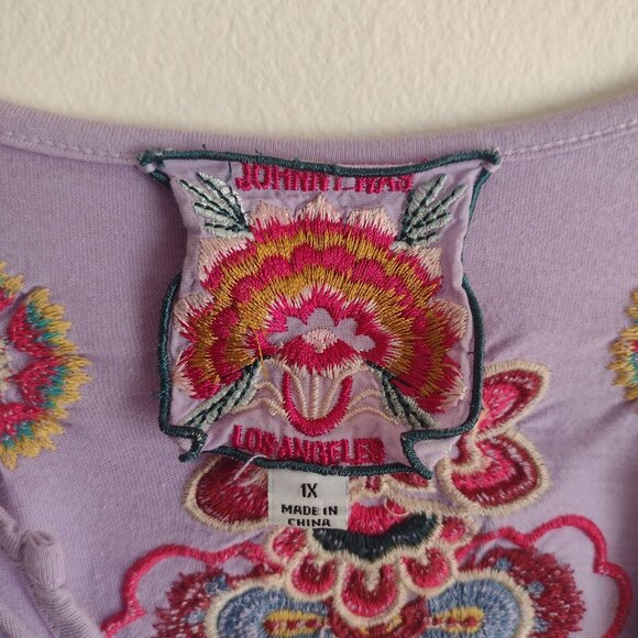 Johnny Was Purple Embellished Short Sleeve Blouse - Picture 2 of 12